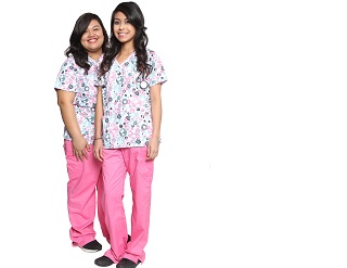 White and pink scrubs