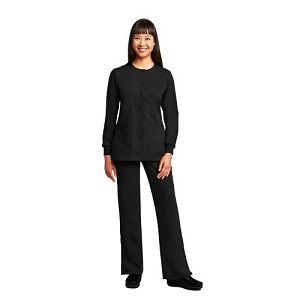 Woman Wearing Black Grey's Anatomy Scrubs