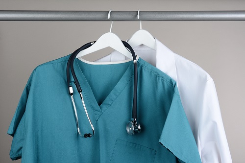 Scrubs Hanging with Lab Coat