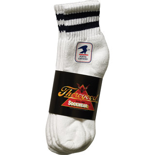 888-1007 3-Pack Mini Crew - White With Postal Blue Stripes-Thorogood Shoes