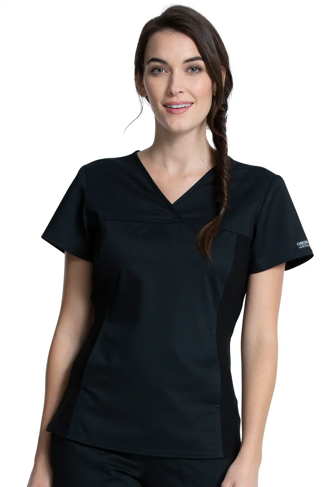 V-Neck Knit Panel Top-Cherokee Workwear