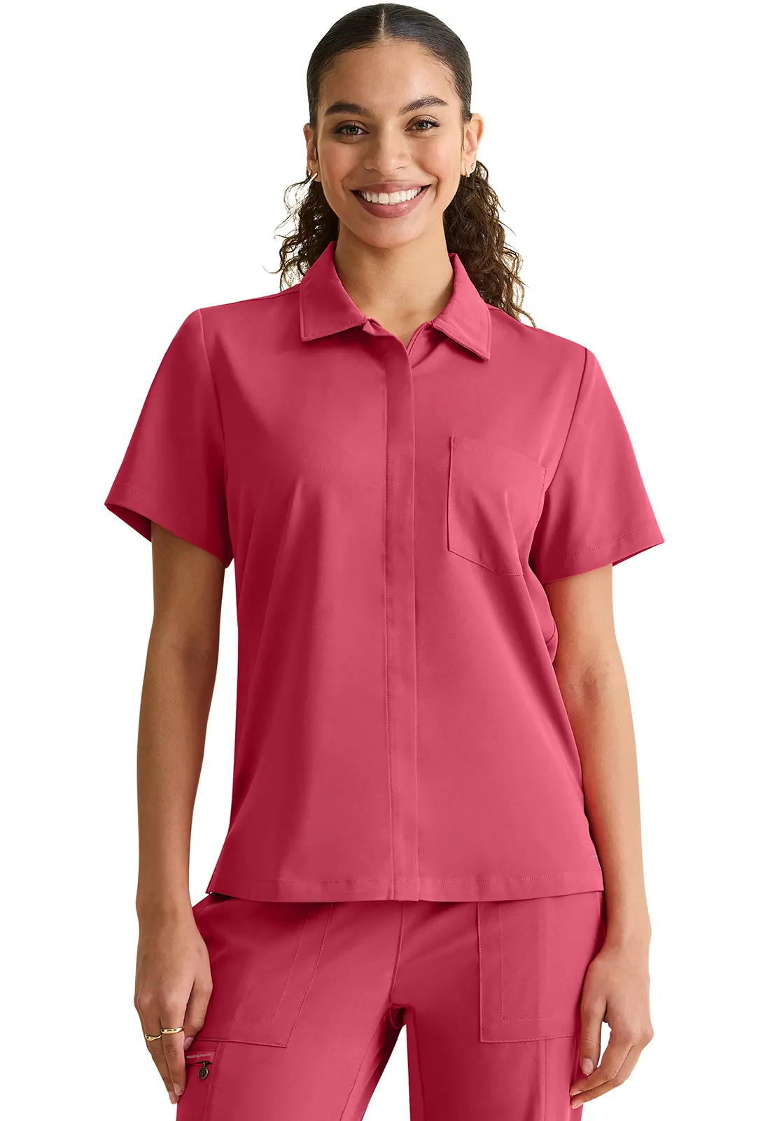 Kassie Hidden Zip Front Collar Shirt-Healing Hands