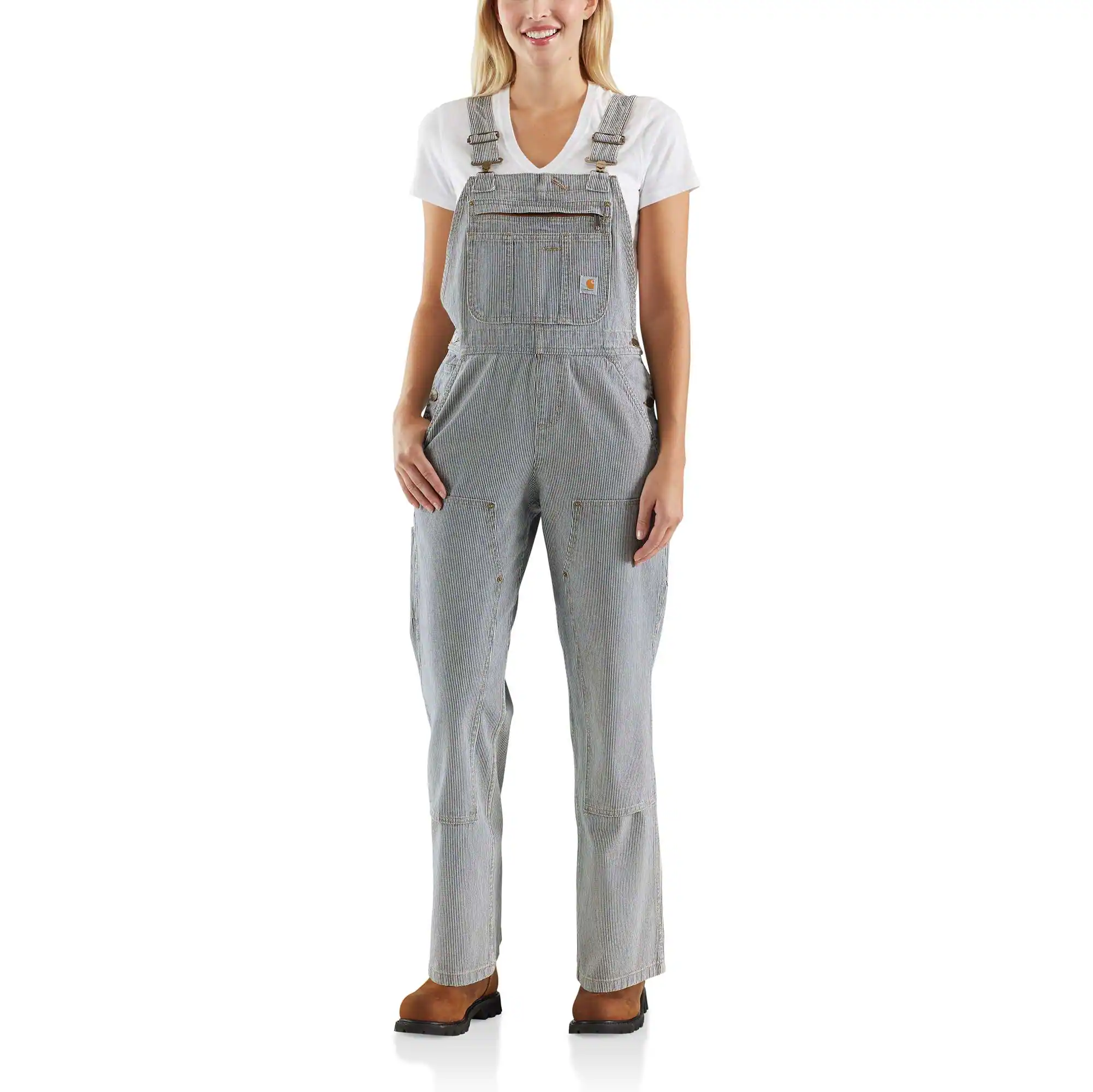 Women&#39;s Relaxed Fit Denim Railroad Stripe Bib Overall-Carhartt