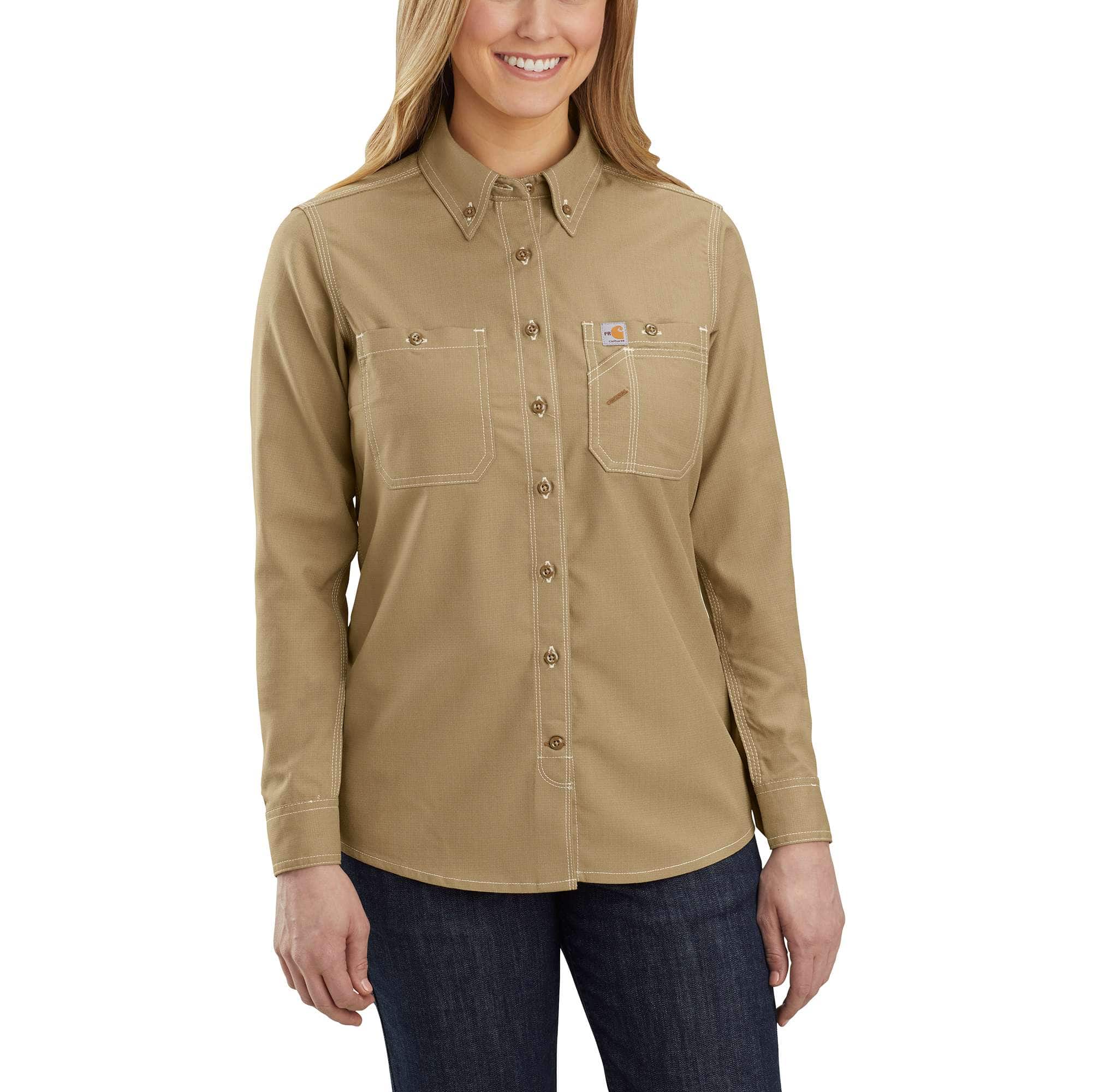 Women&#8216;s Flame Resistant Force Relaxed Fit Lightweight Long-Sleeve Button-Front Shirt-Carhartt