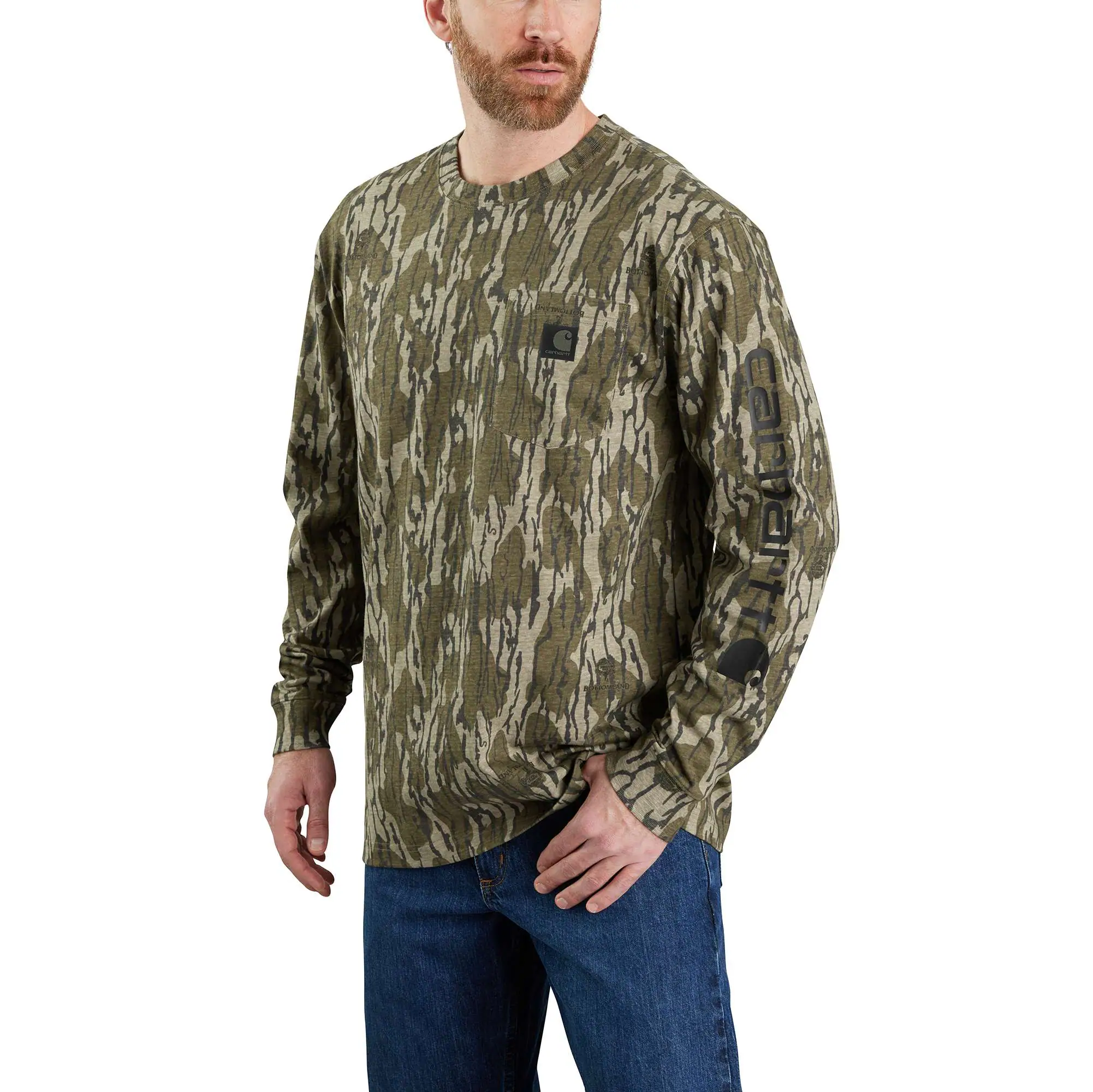 Loose Fit Heavyweight Long&#45;Sleeve Pocket Camo Logo Graphic T&#45;Shirt-Carhartt