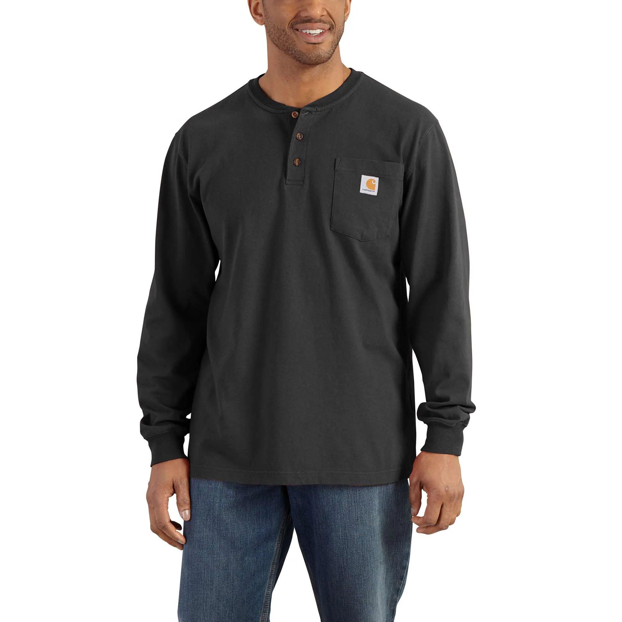 Loose Fit Heavyweight Long&#45;Sleeve Pocket Henley T&#45;Shirt-Carhartt