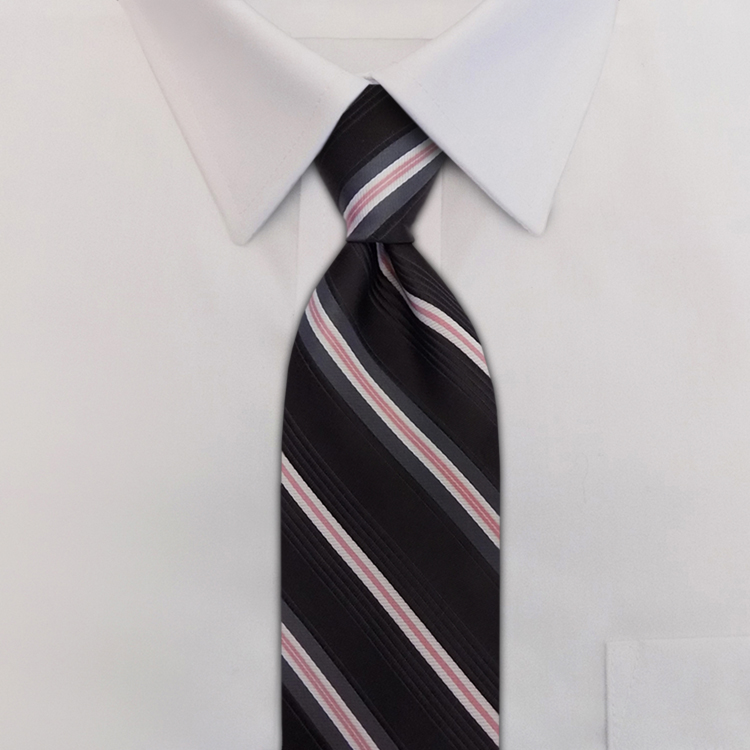 Metro Stripes HD1 Black/Pink Salmon/Winter WhiteClip-On Necktie-SB