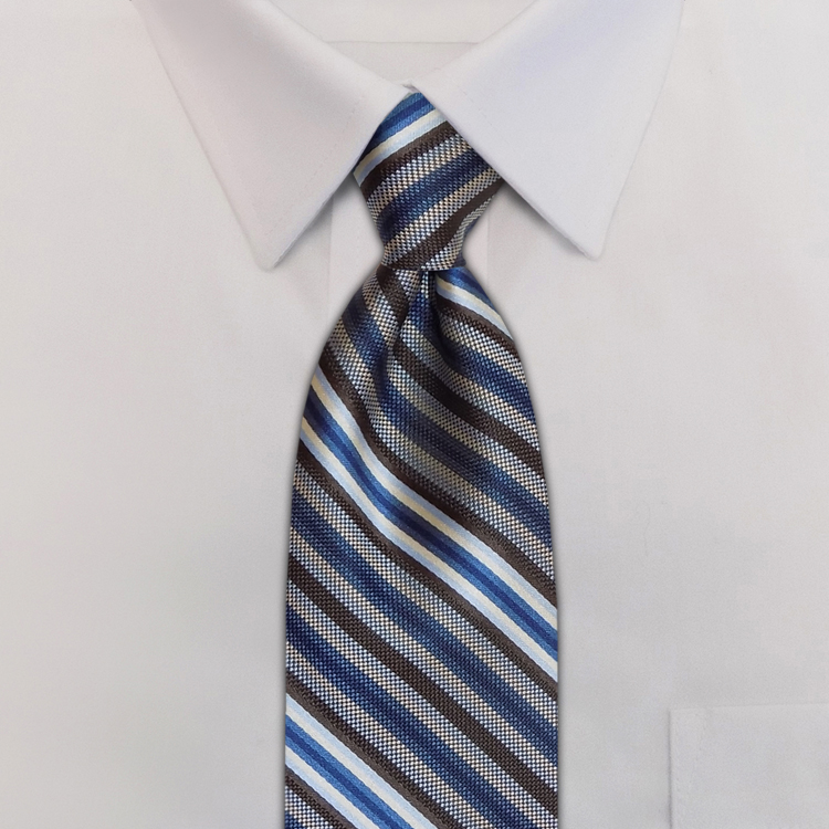Metro Stripes HD4 Blue/Brown/Winter WhiteClip-On Necktie-SB