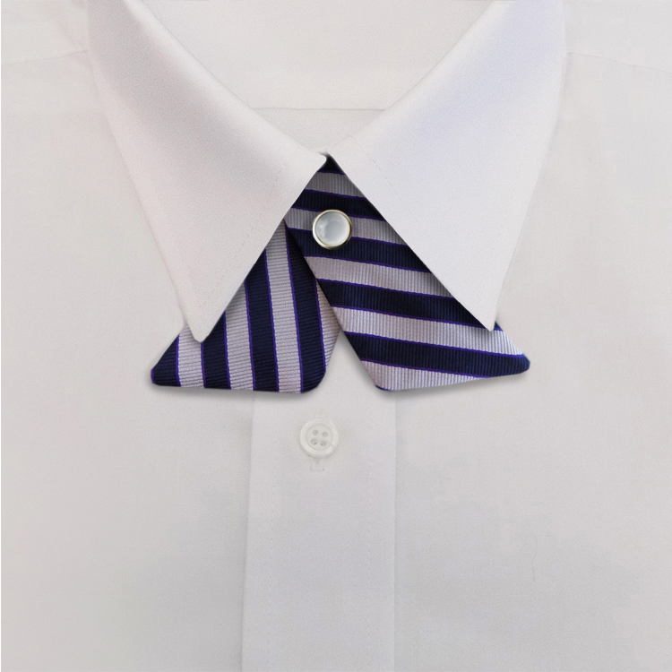 Navy/Lavender Stripe #624Crossover Tie with Pearl Snap-SB