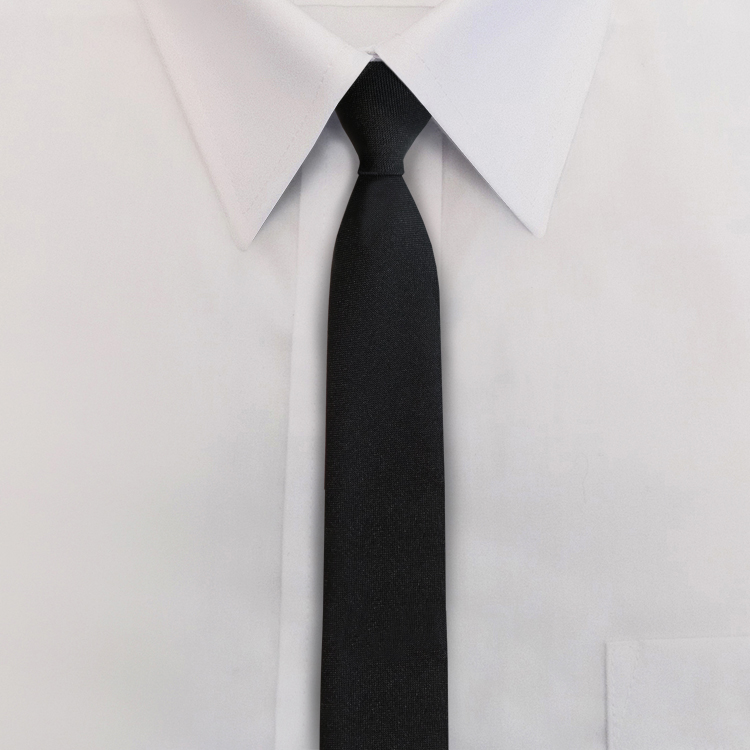 2-1/4" Polyester Solid Black Skinny Four-In-Hand Tie-SB
