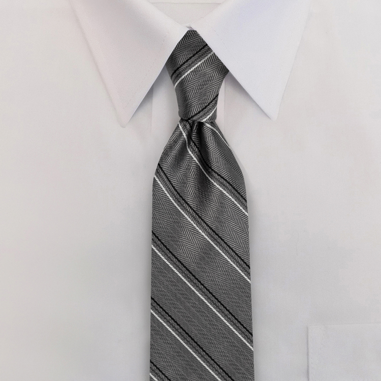 Grey/Black Stripe #616Clip-On Necktie-SB