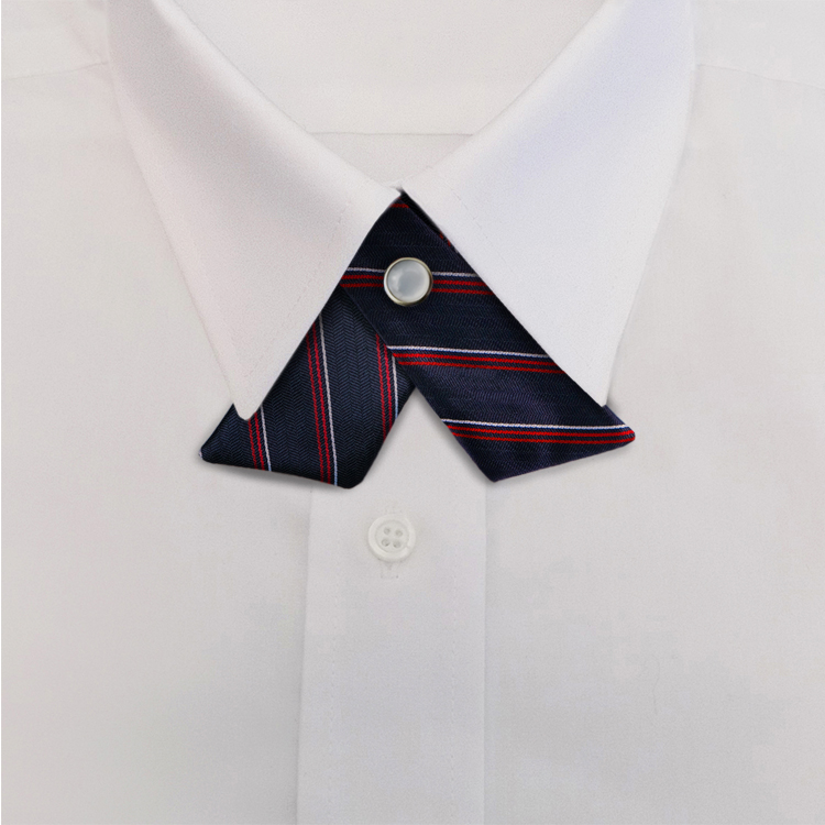 Navy/Red Stripe #611Crossover Tie with Pearl Snap-SB