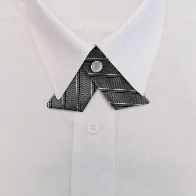 Grey/Black Stripe #616Crossover Tie with Pearl Snap-SB