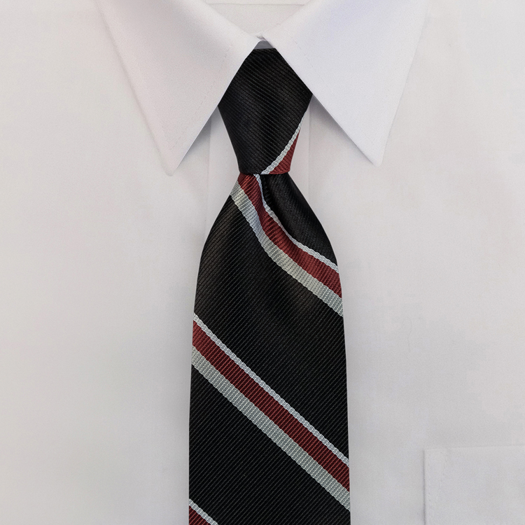 Black/Burgundy/White Stripe #398Clip-On Necktie-SB