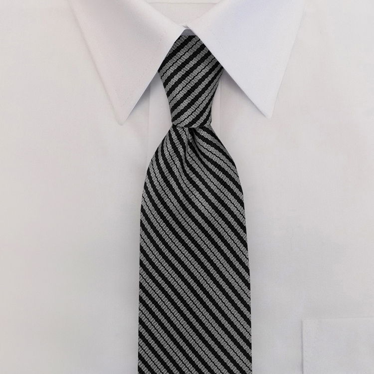 Black and Grey Formal Stripe #399Clip-On Necktie-Samuel Broome