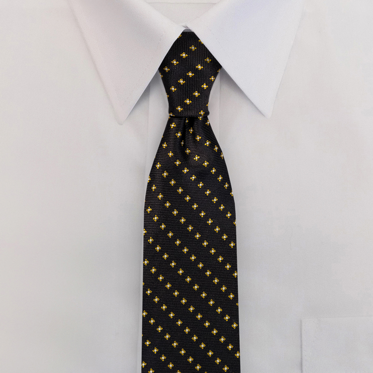 Navy/Gold Woven Neat #417Four-In-Hand Necktie-Samuel Broome