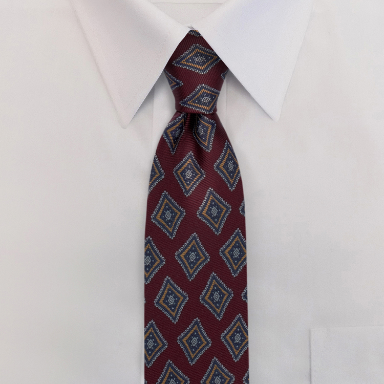 Burgundy/Navy Print #462Clip-On Necktie-SB