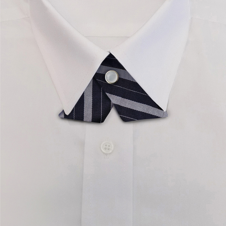 Navy/Silver Stripe #711Crossover Tie with Pearl Strap-SB