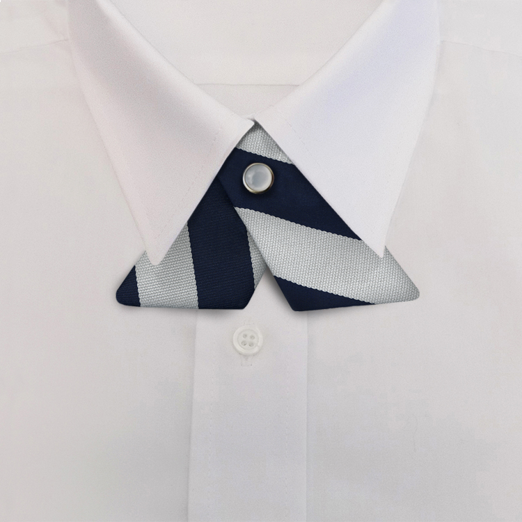 Navy/Silver Stripe #811Crossover Tie with Pearl Strap-SB