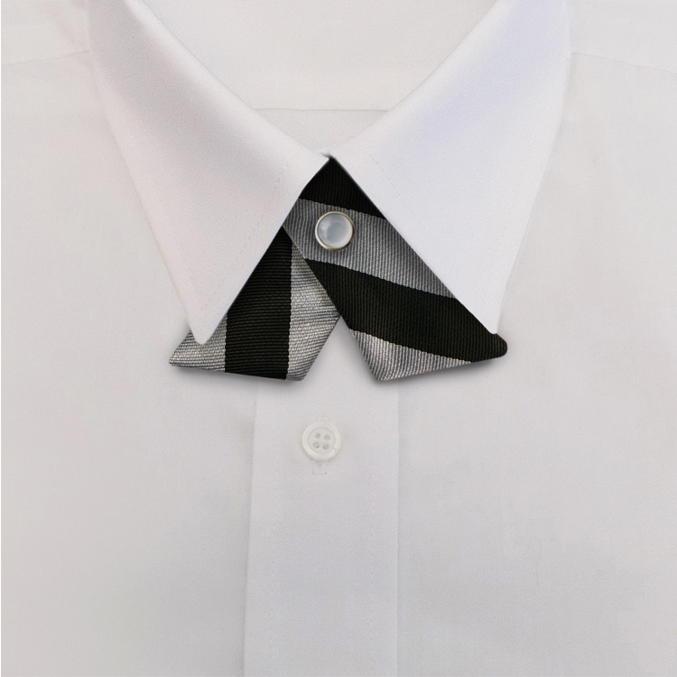 Black/Silver Stripe #825Crossover Tie with Pearl Strap-SB