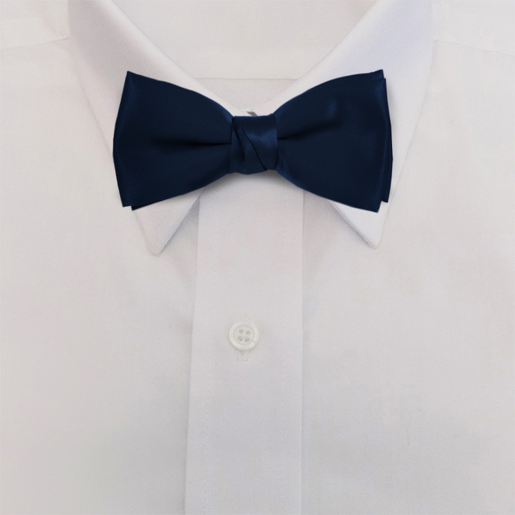 Navy Polyester SatinClip-On Bow Tie-Samuel Broome