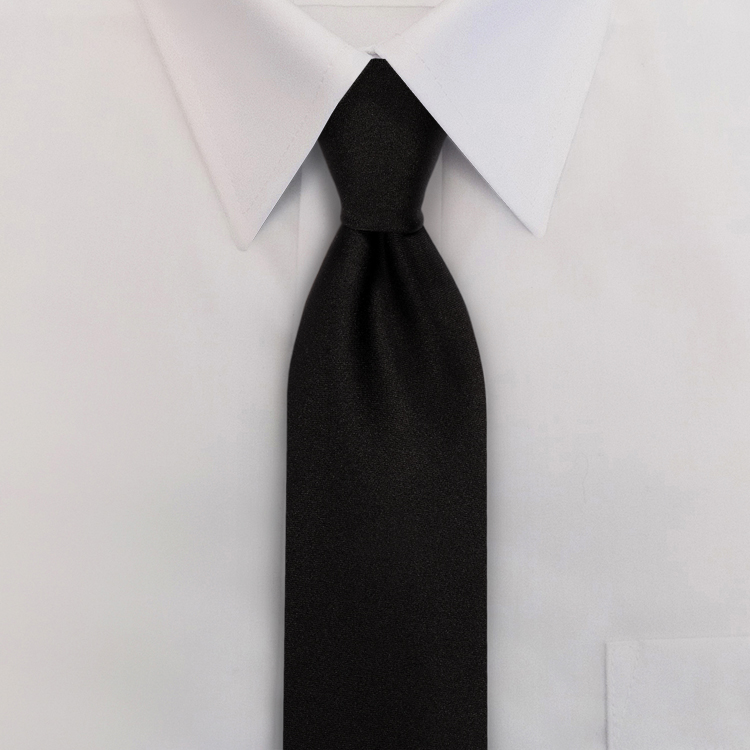 Black Polyester Satin Clip-On Necktie-SB