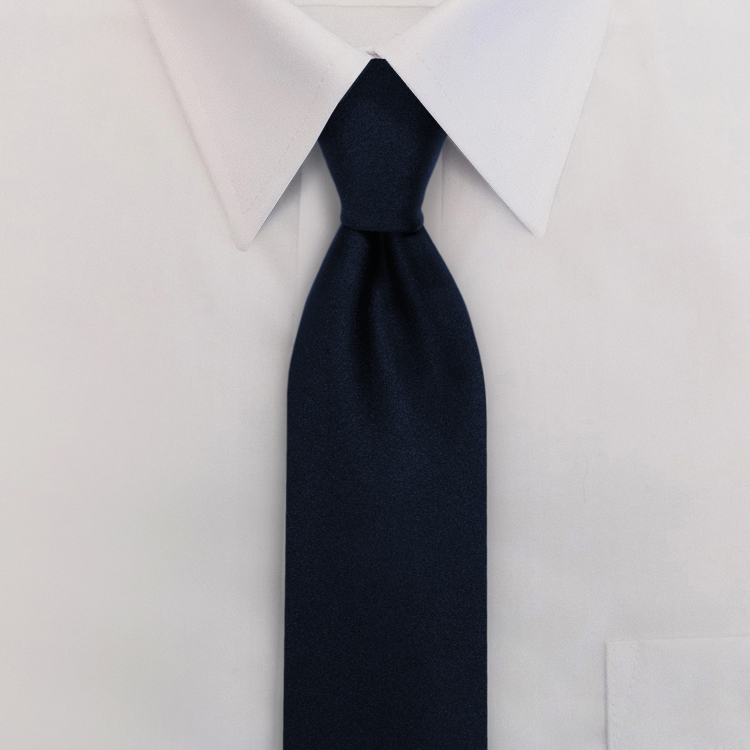 Navy Polyester Satin Clip-On Necktie-Samuel Broome