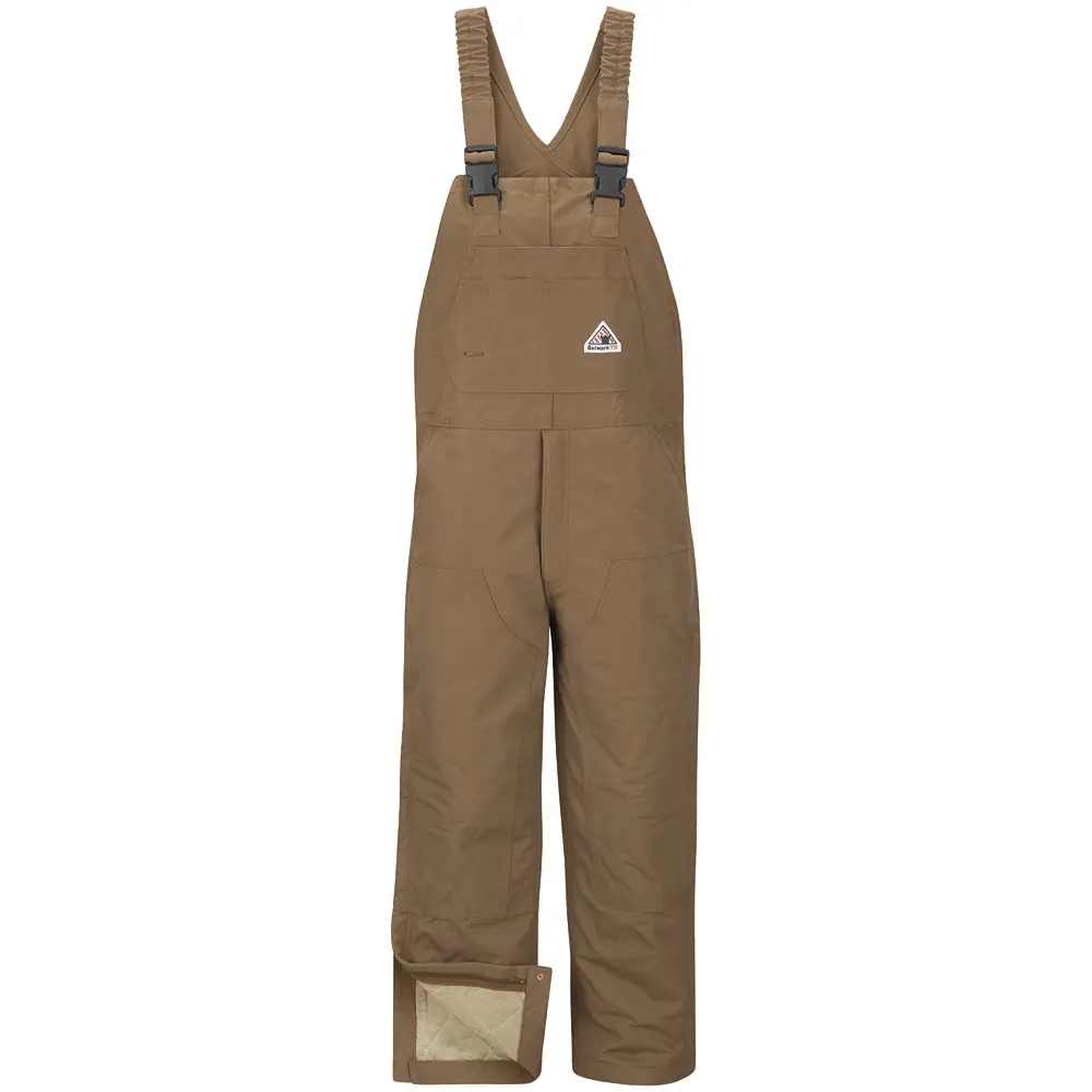 Men&#8216;s Heavyweight FR Insulated Brown Duck Bib Overall with Knee Zip-Bulwark