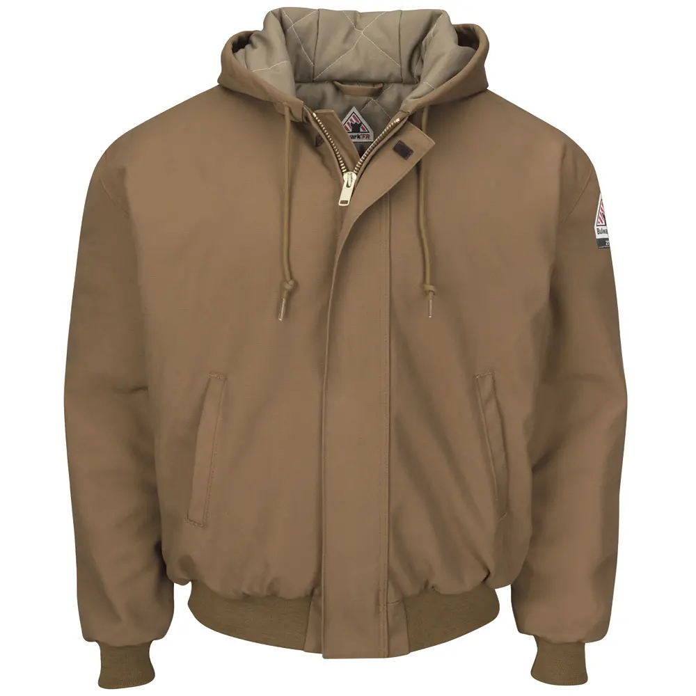 Men&#8216;s Heavyweight FR Insulated Brown Duck Hooded Jacket-Bulwark