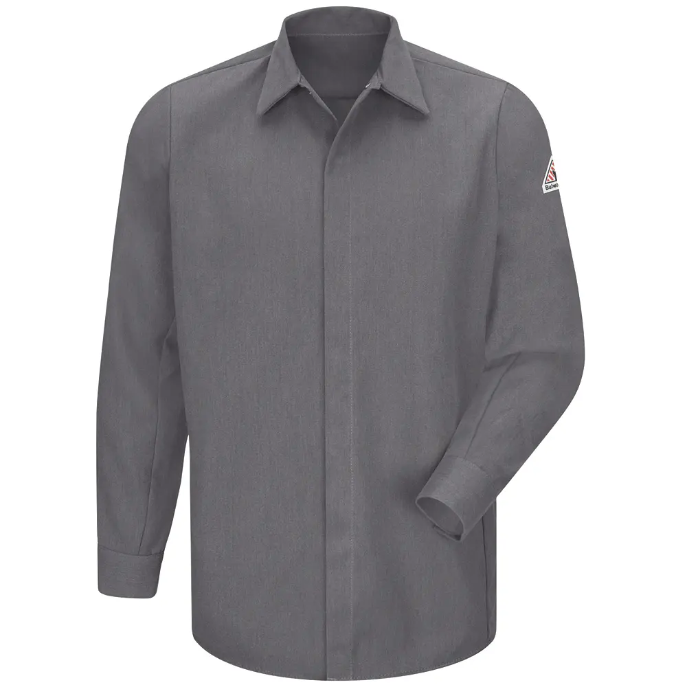 Men&#39;s Midweight FR Pocketless Concealed&#45;Gripper Work Shirt-Bulwark