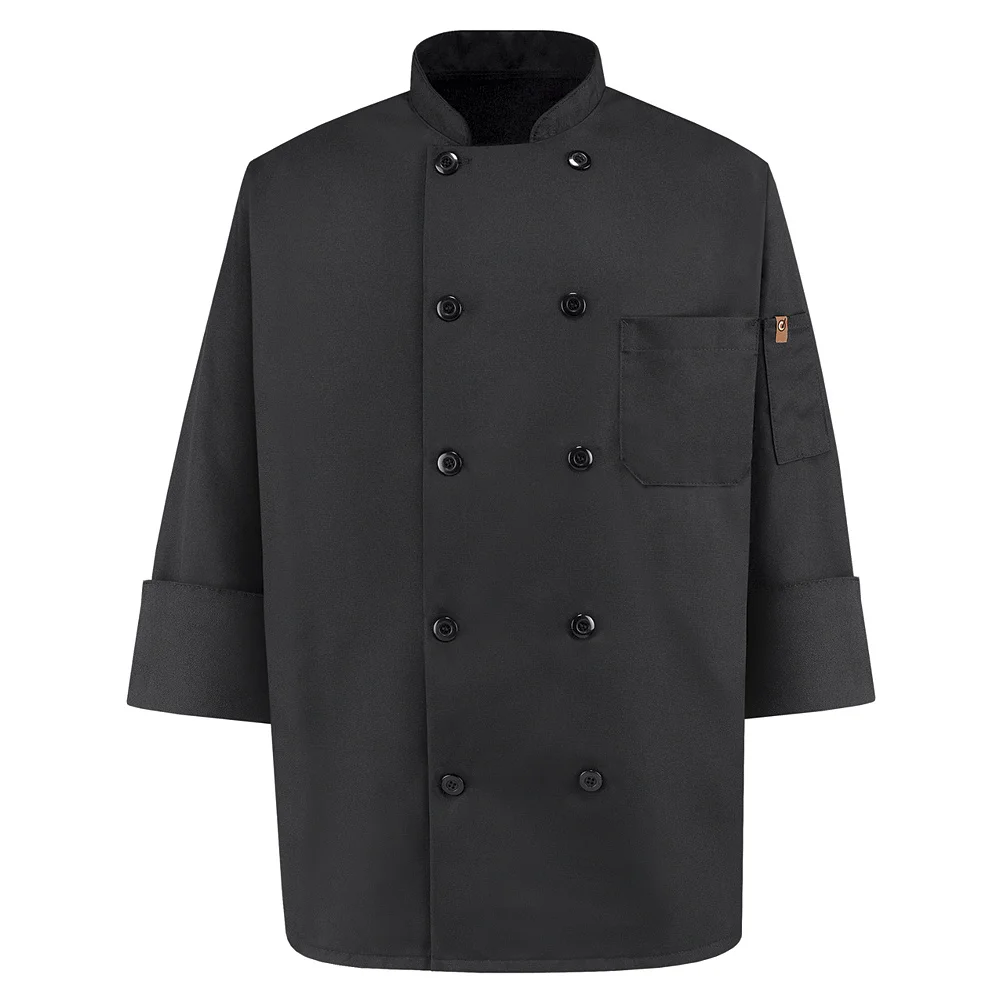 Black Chef Coat Ten Pearl Buttons-Red Kap