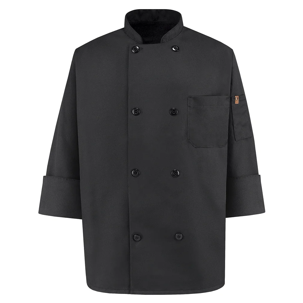 Eight Pearl Button Black Chef Coat-Red Kap