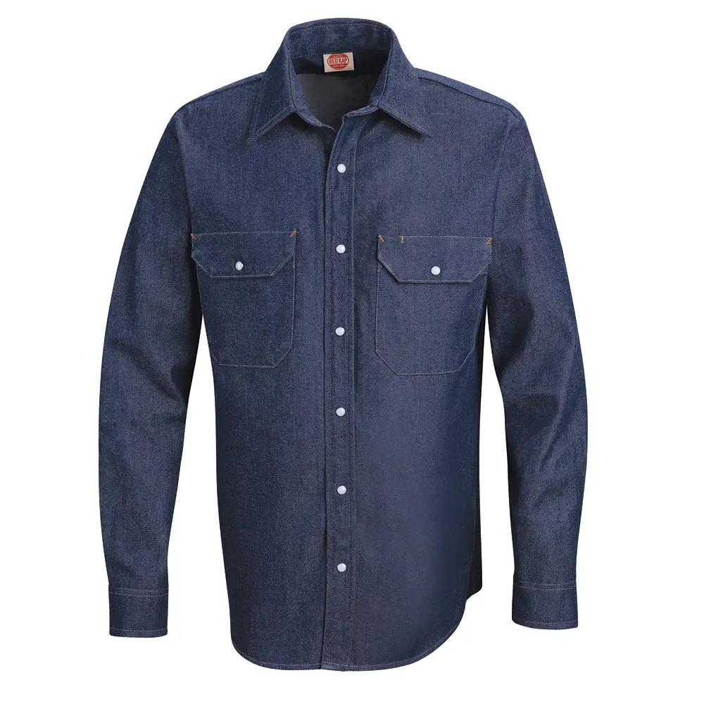 Men&#8216;s Long Sleeve Deluxe Denim Shirt-Red Kap