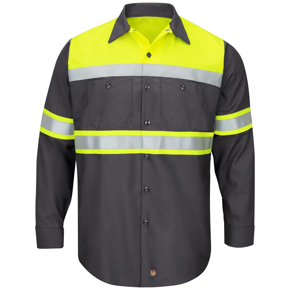 Hi-Visibility Long Sleeve Color Block Ripstop Work Shirt - Type O, Class 1-Red Kap