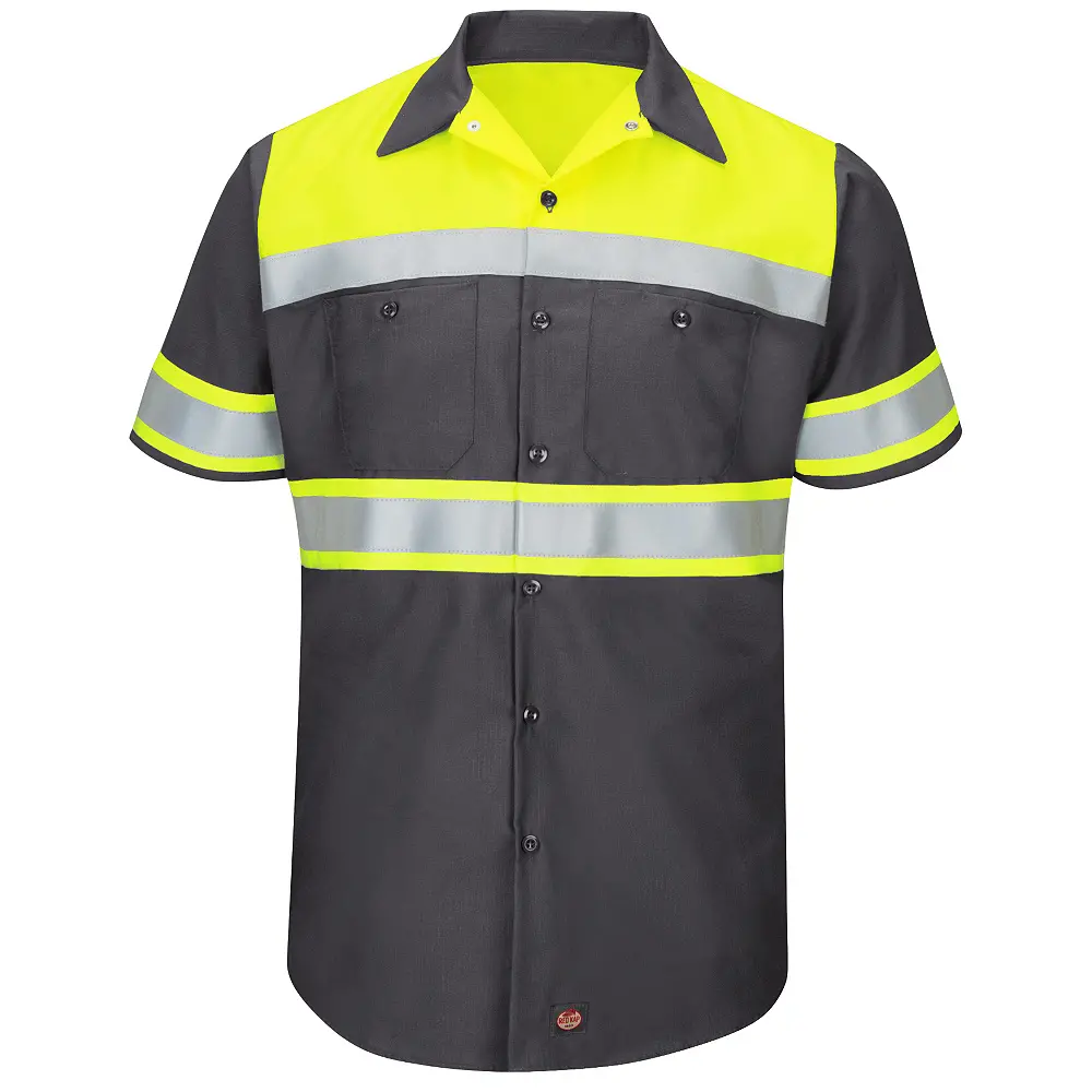 Men&#8216;s Hi-Visibility Short Sleeve Color Block Ripstop Work Shirt - Type O, Class 1-Red Kap