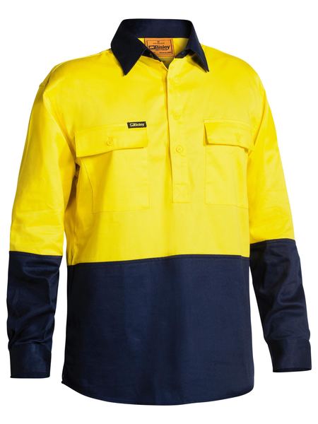 Bisley Hi Vis Closed Front Drill Shirt-Bisley