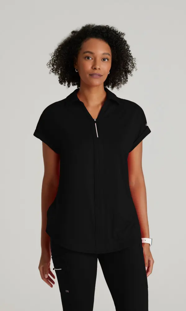 Barco One Performance Knit BOT210 NEW Engage Zip Collar 2 Pocket Knit Scrub Top-Barco One Performance Knit