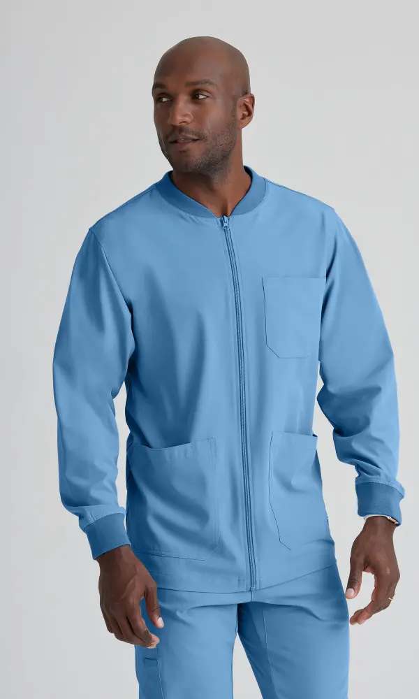 Skechers SK0408 Men&#8216;s Structure 3 Pocket Zip Front Ribbed Collar Warm-Up Scrub Jacket-Skechers