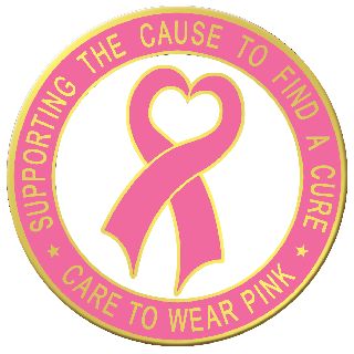 15/16&#34; Heart Ribbon With Supporting The CaUSe To Find A Cure &#38; Care To Wear Pink-Blackinton Insignia and Recognition