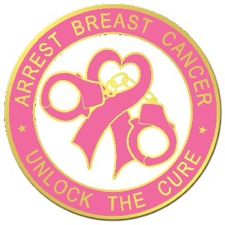 15/16&#34; Heart Ribbon Threaded With Handcuffs With Arrest Breast Cancer &#38; Unlock The Cure-Blackinton Insignia and Recognition