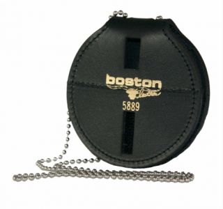 3&#34; Circle Badge Holder w/ Clip, Chain And Pouch-Boston Leather