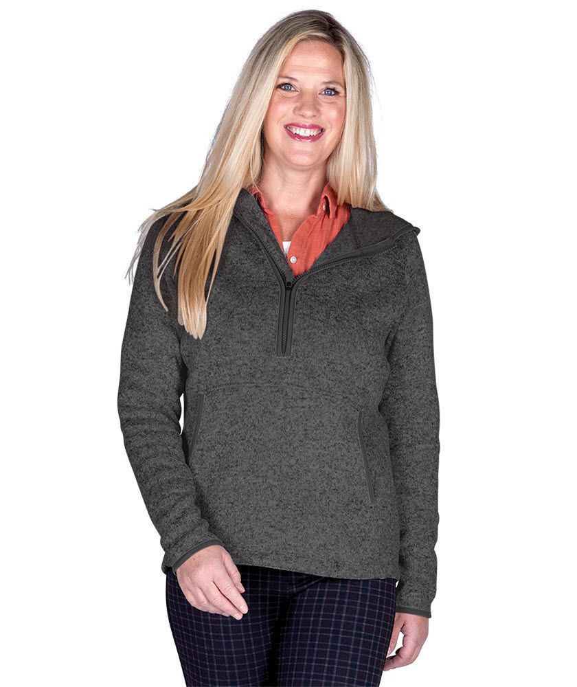 Womens Heathered Fleece Quarter Zip Hoodie-Charles River Apparel