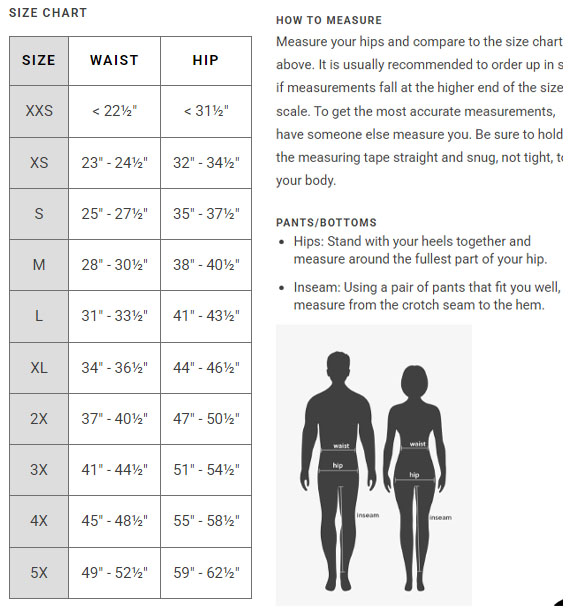 GSSP327 women's size chart - pants