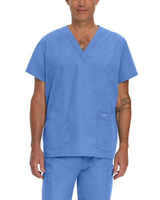 Landau 7489 FIVE-POCKET men's pullover scrub top: front view