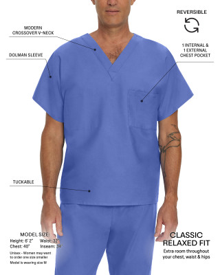 Landau 7502 Men's Unisex Scrub Top - Front View and Detail